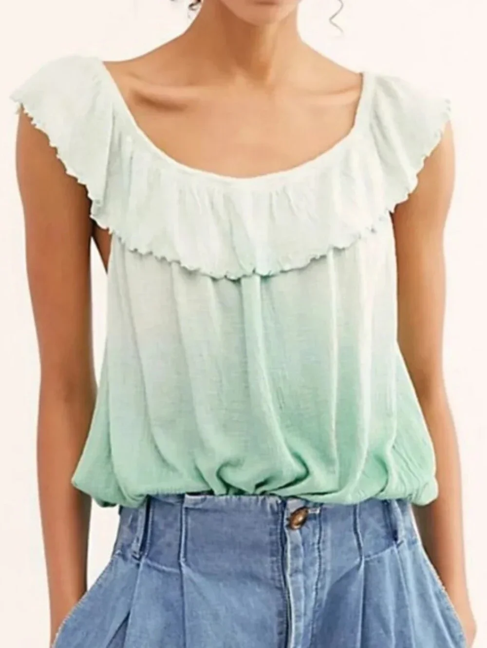 Free People Cora‎ Lee Tie Dye Off-the-Shoulder Top Green Ombre